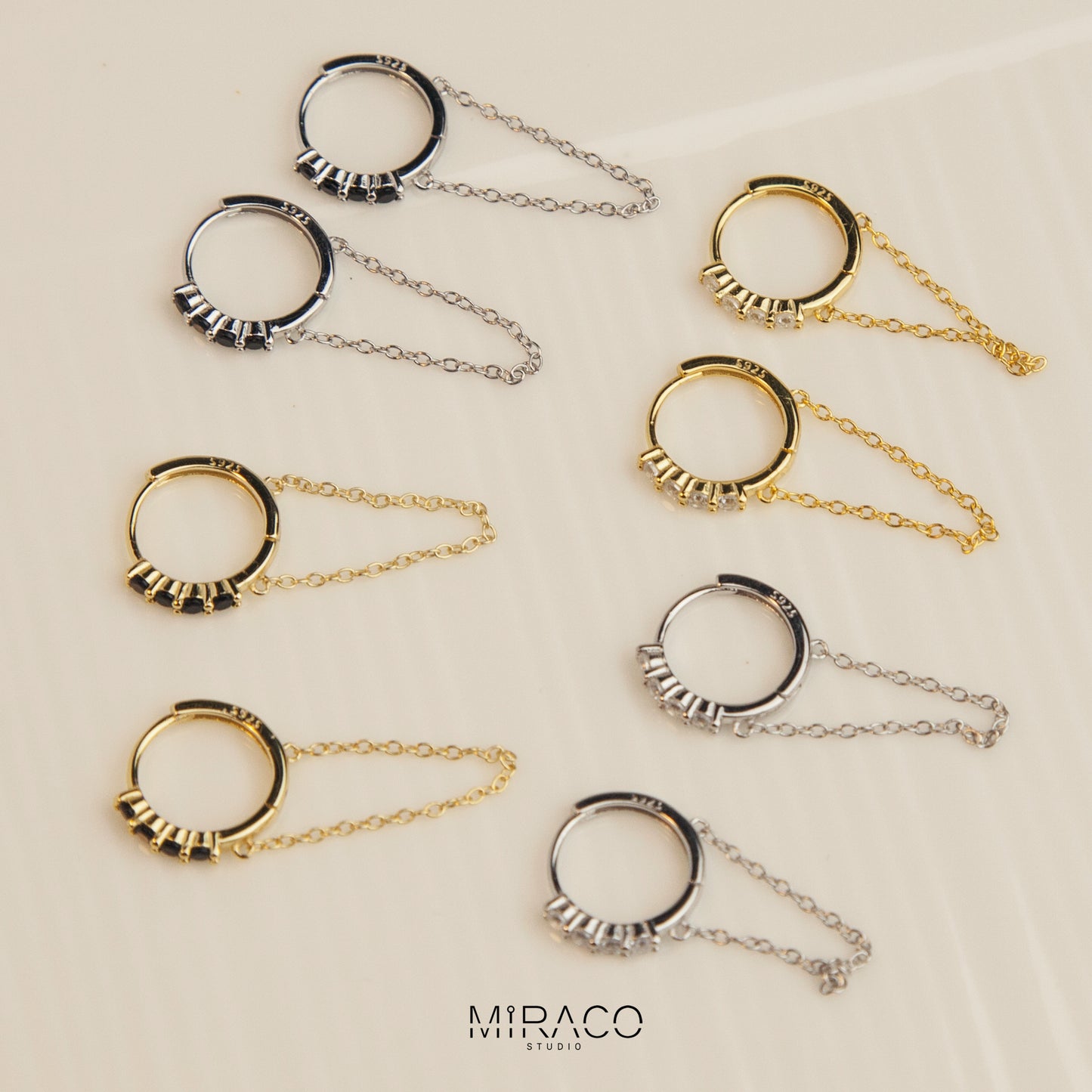 Trendy Gemstone Huggie Hoops with Chian, Sterling Silver Earrings, Sparkly CZ Crystal Hoops Chain Tassel Earring, Gold Chain Hoops, Chain Huggie Hoop Earrings, Dangle Chain Hoops, Dangle Hoop
