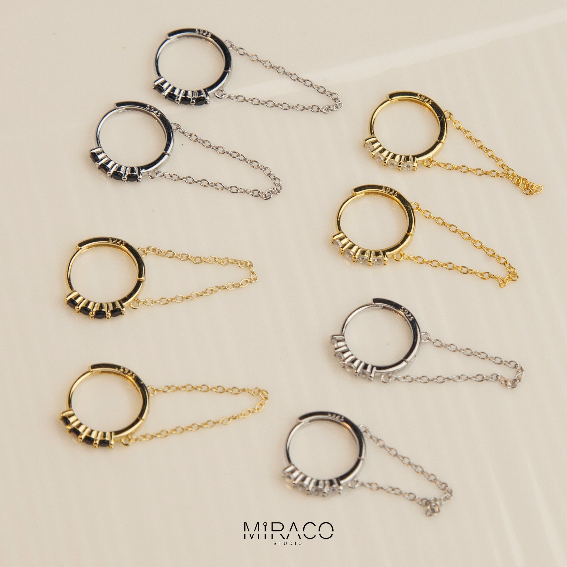 Trendy Gemstone Huggie Hoops with Chian, Sterling Silver Earrings, Sparkly CZ Crystal Hoops Chain Tassel Earring, Gold Chain Hoops, Chain Huggie Hoop Earrings, Dangle Chain Hoops, Dangle Hoop