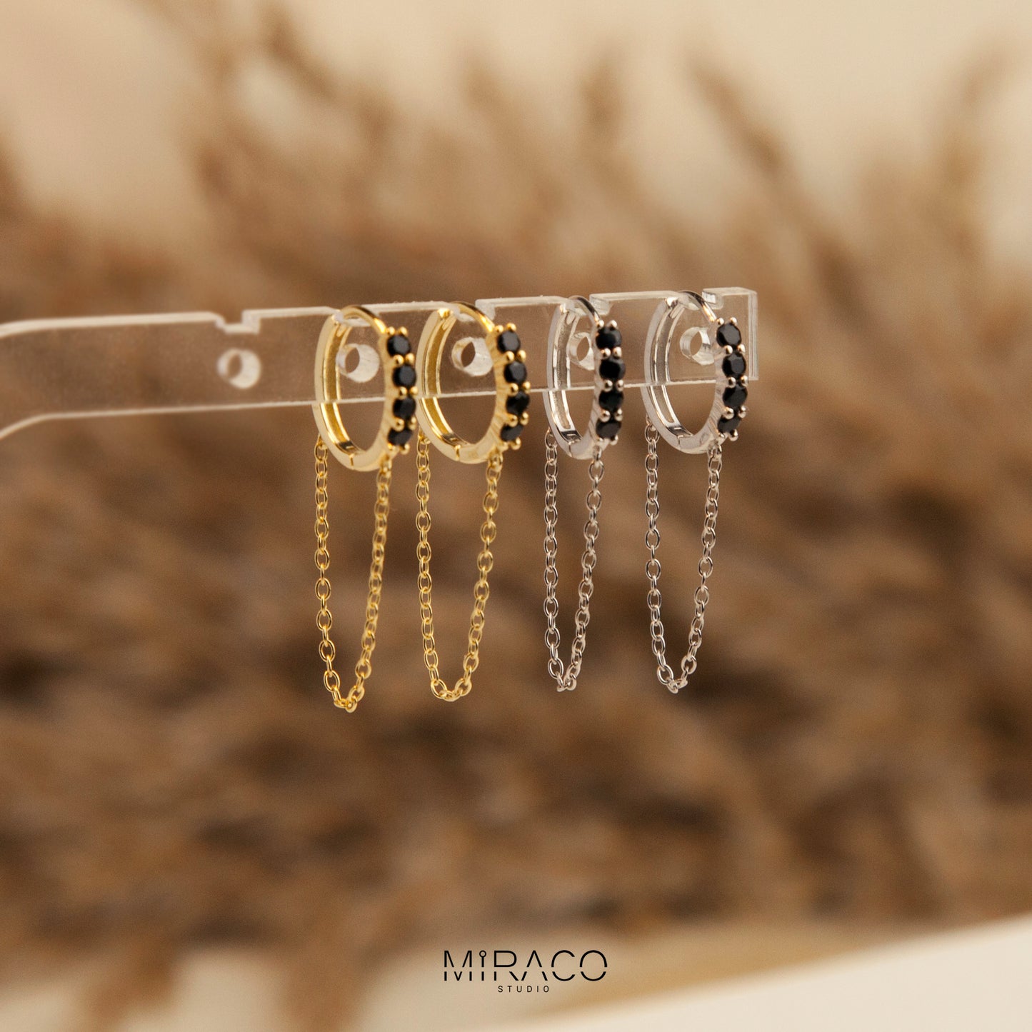 Trendy Gemstone Huggie Hoops with Chian, Sterling Silver Earrings, Sparkly CZ Crystal Hoops Chain Tassel Earring, Gold Chain Hoops, Chain Huggie Hoop Earrings, Dangle Chain Hoops, Dangle Hoop