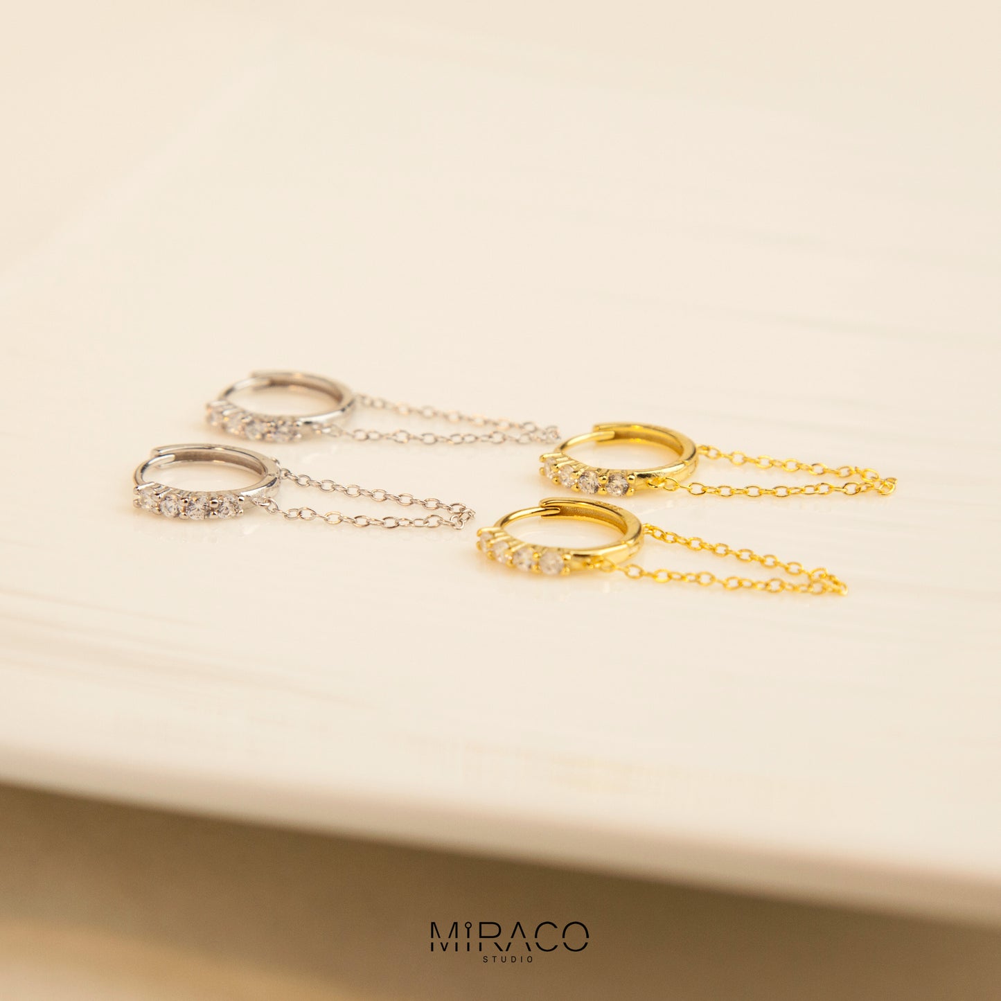 Trendy Gemstone Huggie Hoops with Chian, Sterling Silver Earrings, Sparkly CZ Crystal Hoops Chain Tassel Earring, Gold Chain Hoops, Chain Huggie Hoop Earrings, Dangle Chain Hoops, Dangle Hoop