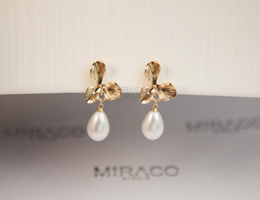 Water Drop Pearls Dangle Earrings Pink Stone Non Pierced Earrings, Screw Back Clips