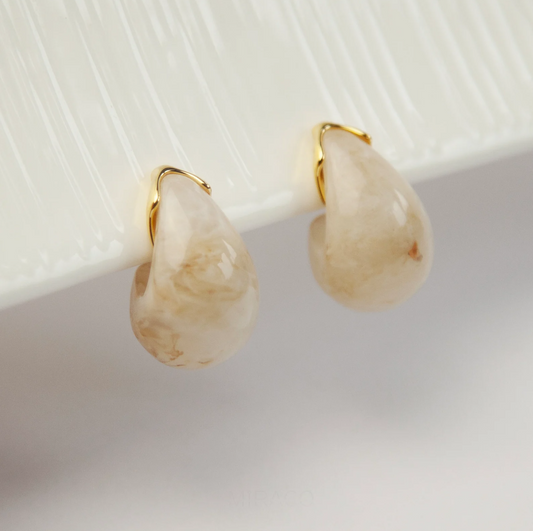 Chunky Waterdrop Domed Shape Non-Pierced Clip-On Earrings, Trendy Resin Statement Non Pierced Clips