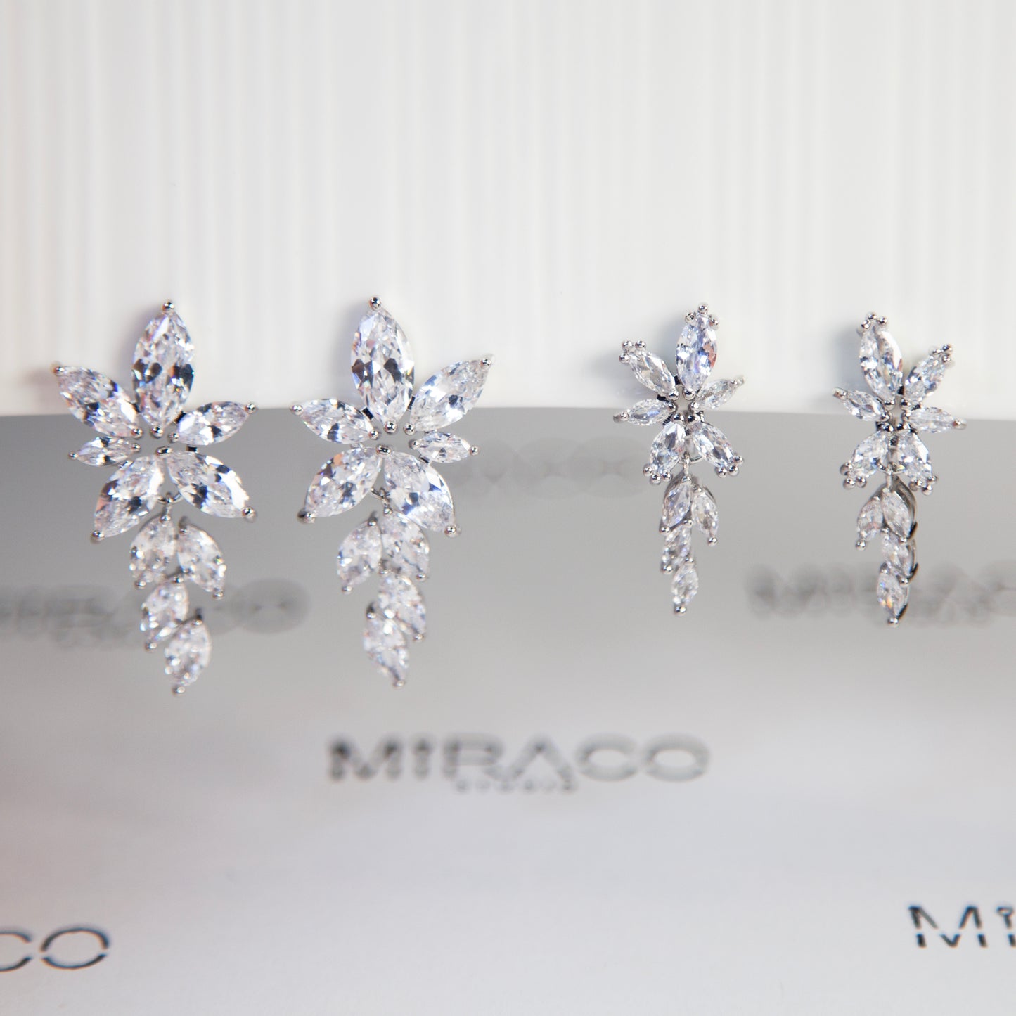 Crystal Flower Silver Sparkle Clip-On Earrings-2 Sizes