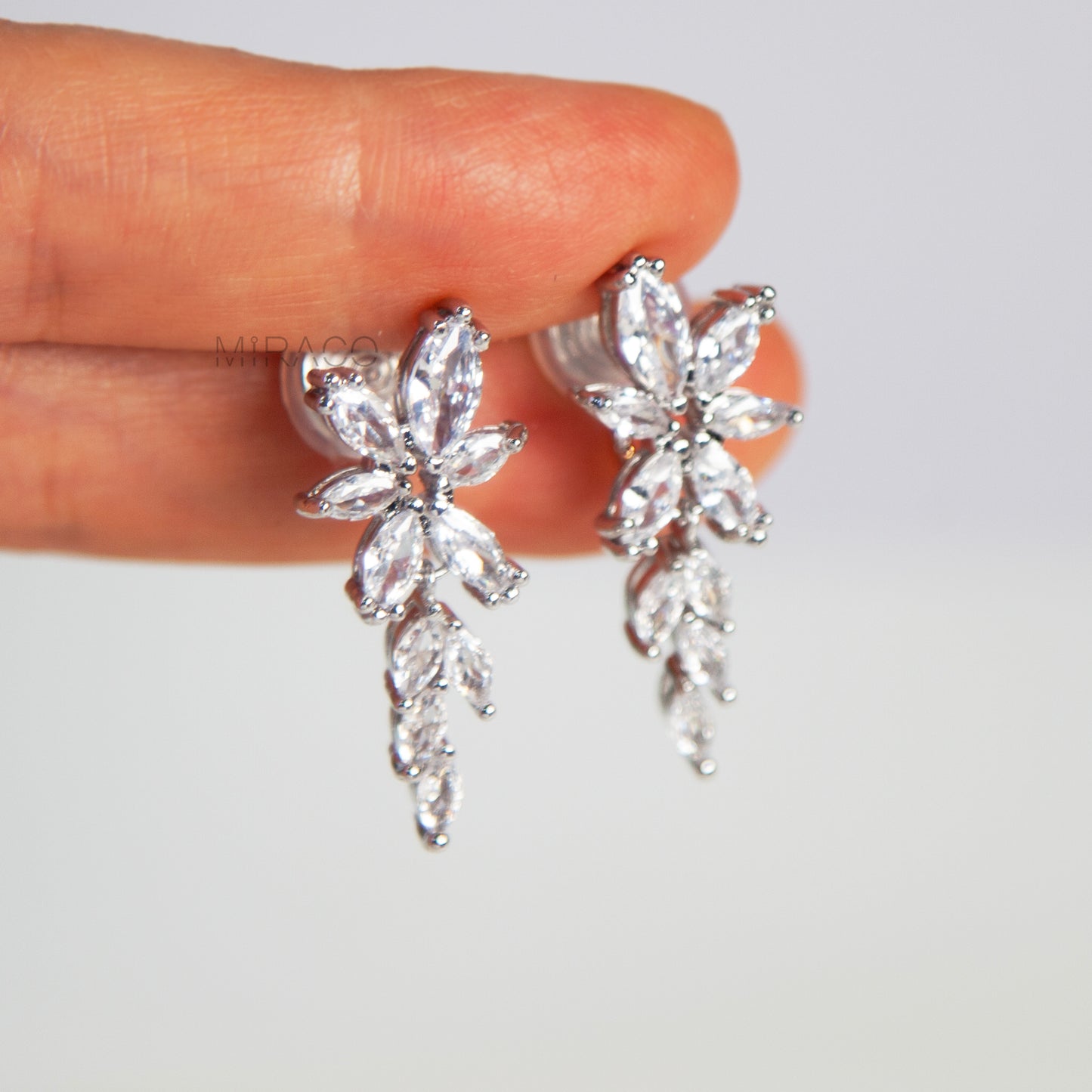 Crystal Flower Silver Sparkle Clip-On Earrings-2 Sizes