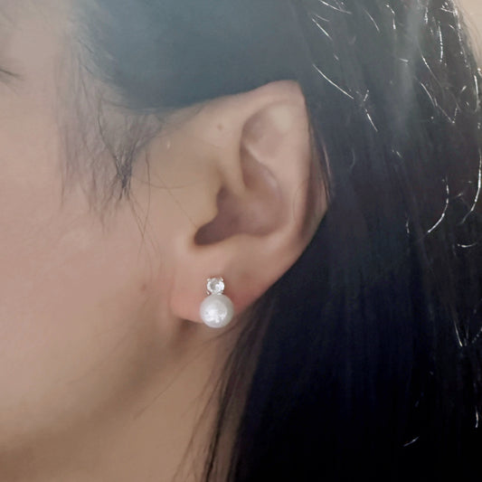Minimal Pearl CZ Stud Clip On Earrings
