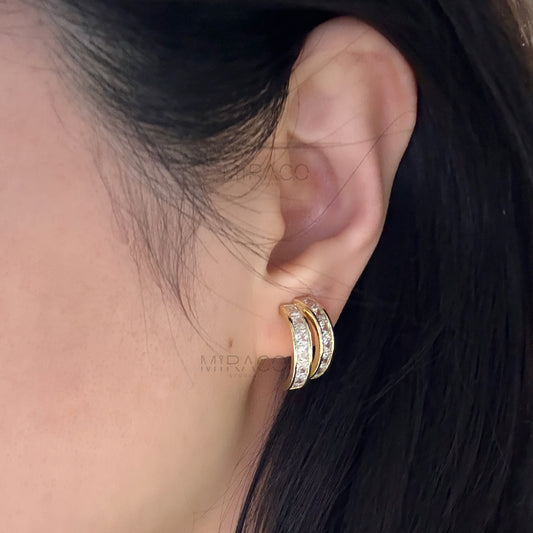 Clip On Half Hoop Diamond Stud Earrings