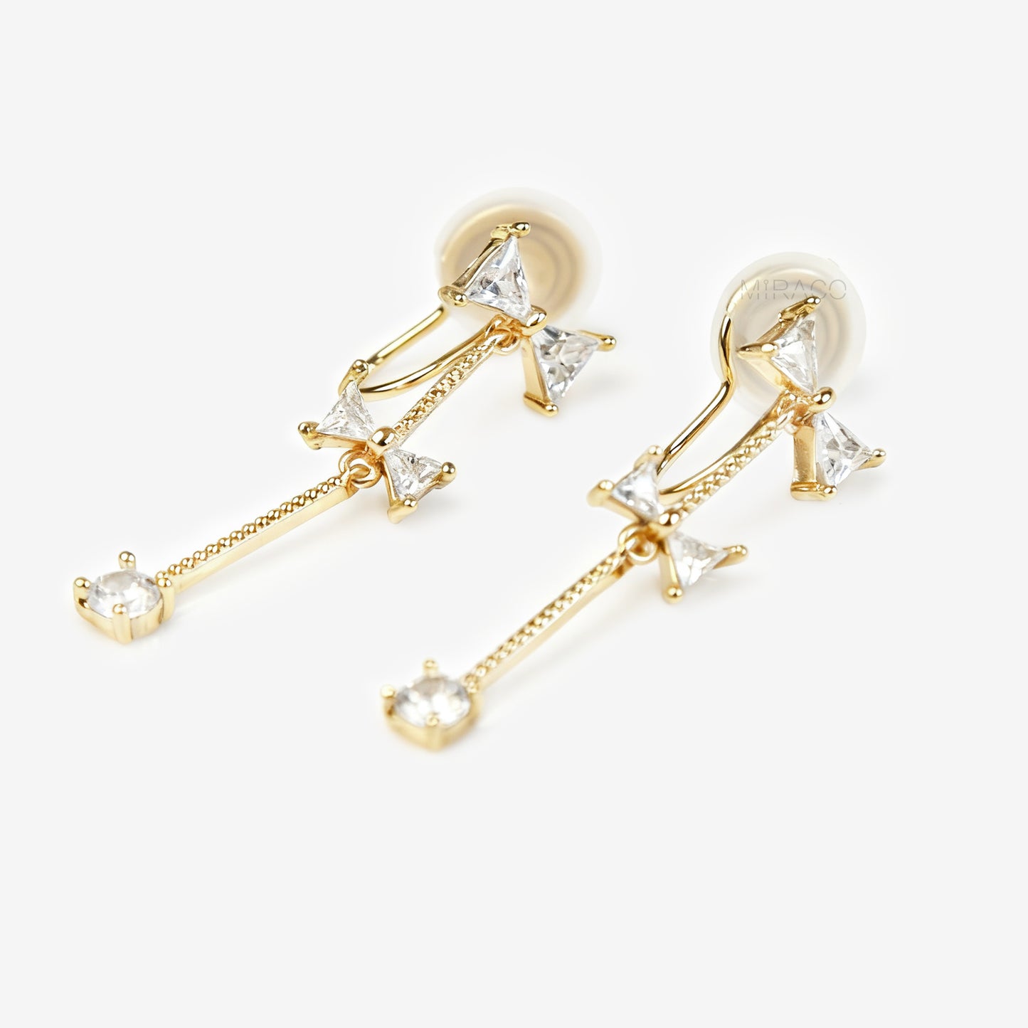 Gold Bow Dangle Clip-On Earrings with CZ Crystals