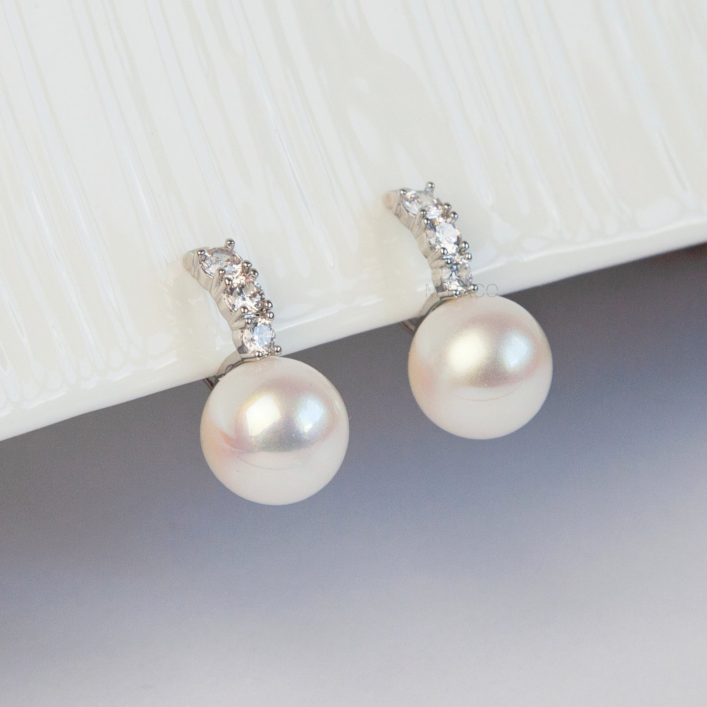 Clip On Pearl Earrings with Silver Pave Crystals
