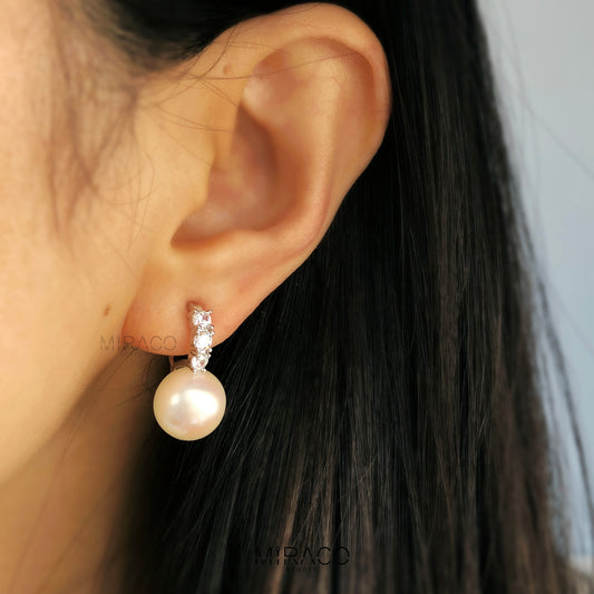 Clip On Pearl Earrings with Silver Pave Crystals