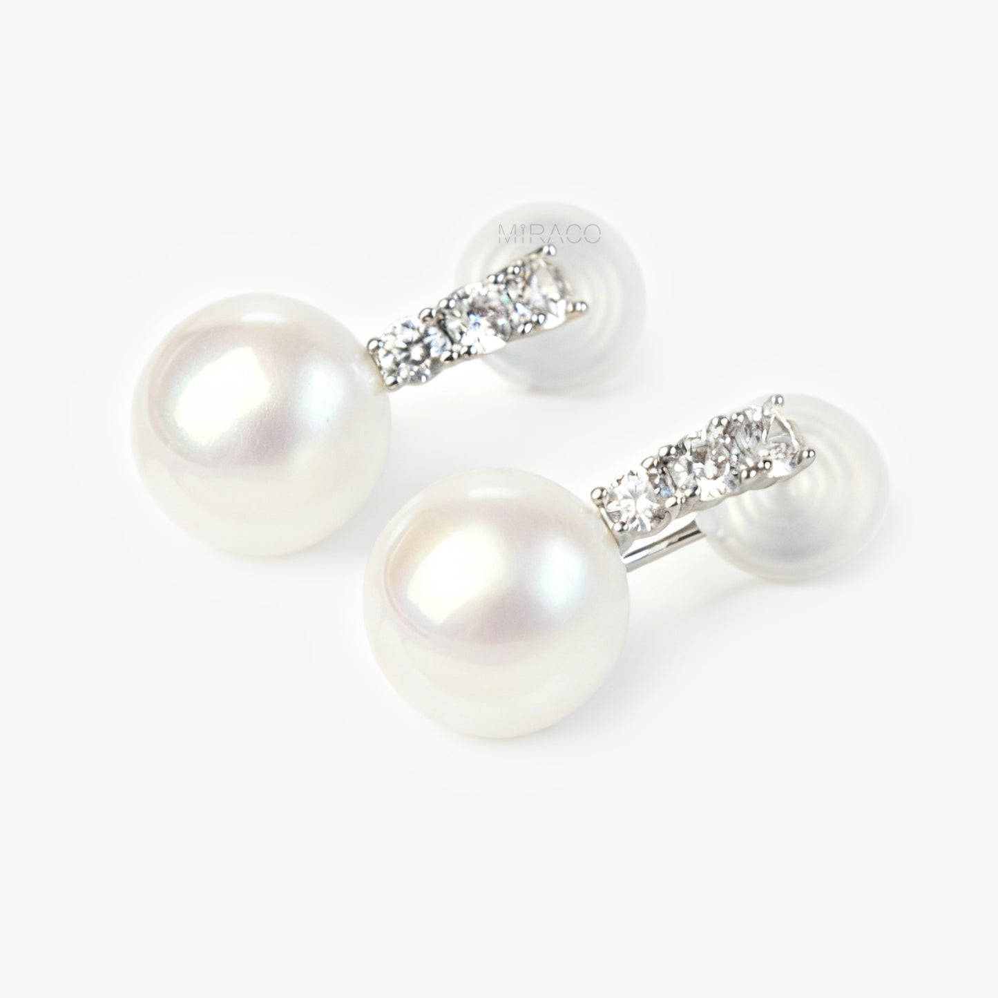Clip On Pearl Earrings with Silver Pave Crystals