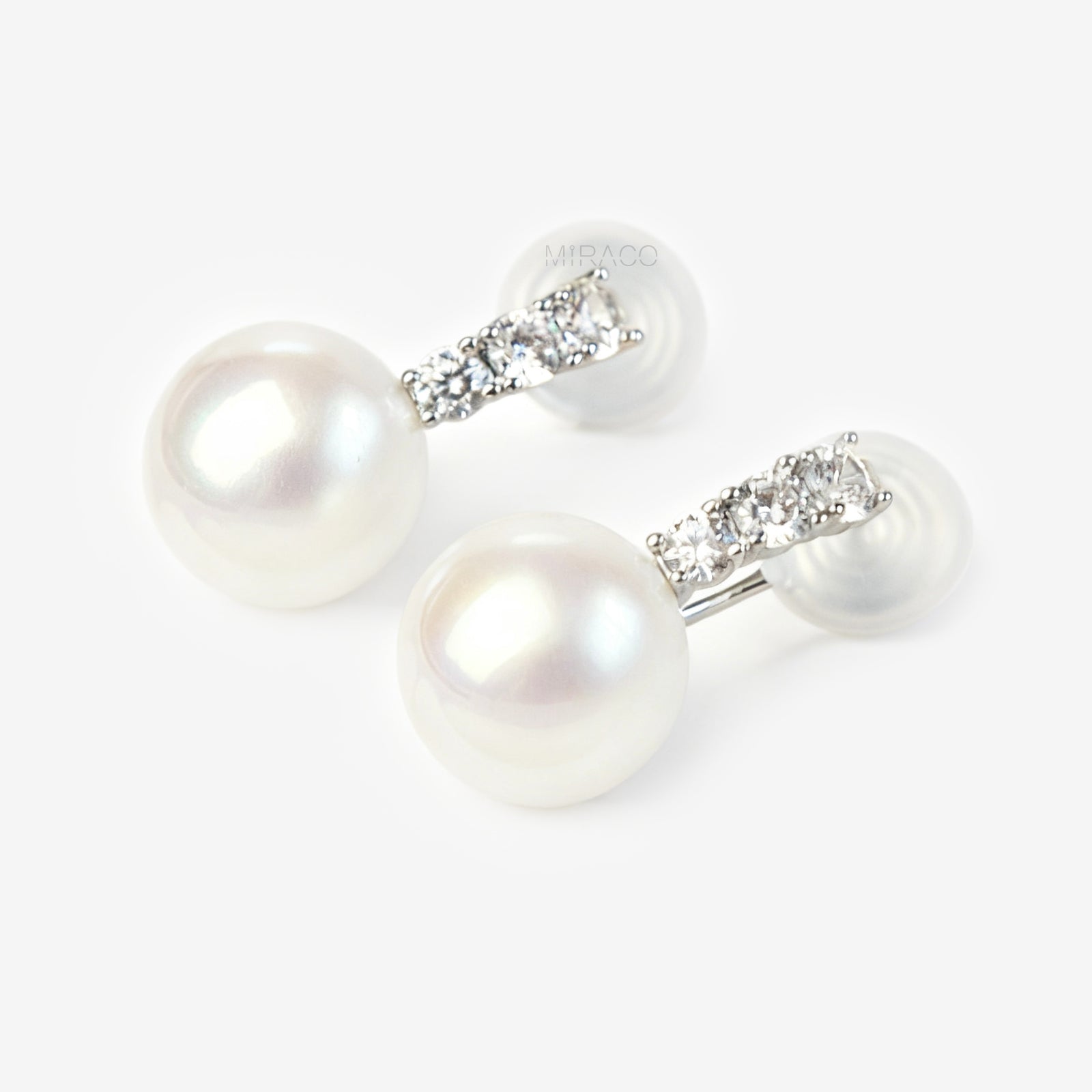 Clip On Pearl Earrings with Silver Pave Crystals