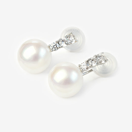 Clip On Pearl Earrings with Silver Pave Crystals