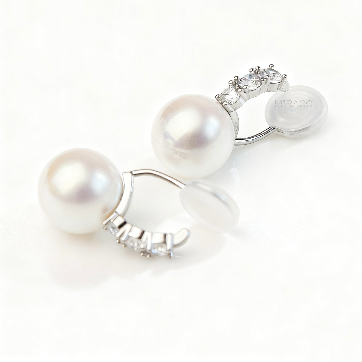 Clip On Pearl Earrings with Silver Pave Crystals