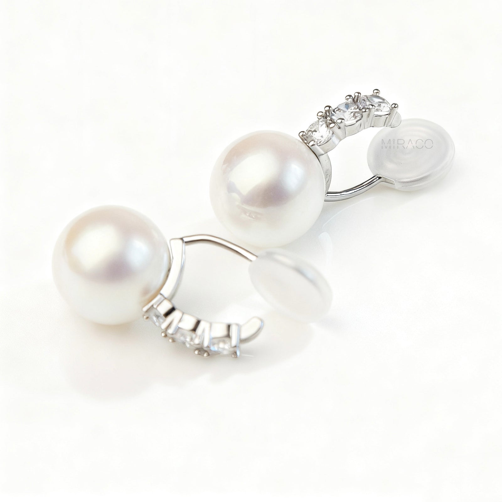 Clip On Pearl Earrings with Silver Pave Crystals
