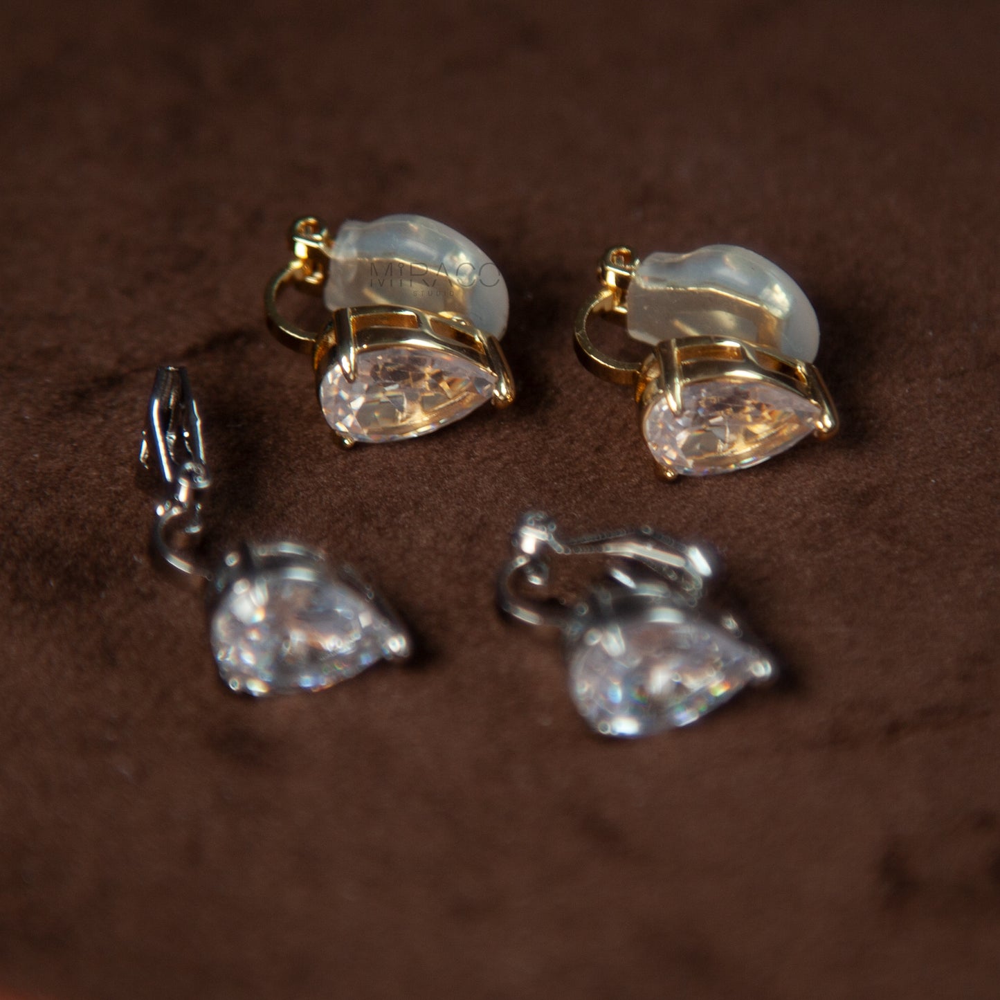 Teardrop Diamond Clip-On Earrings – Gold or Silver Mini-Clip