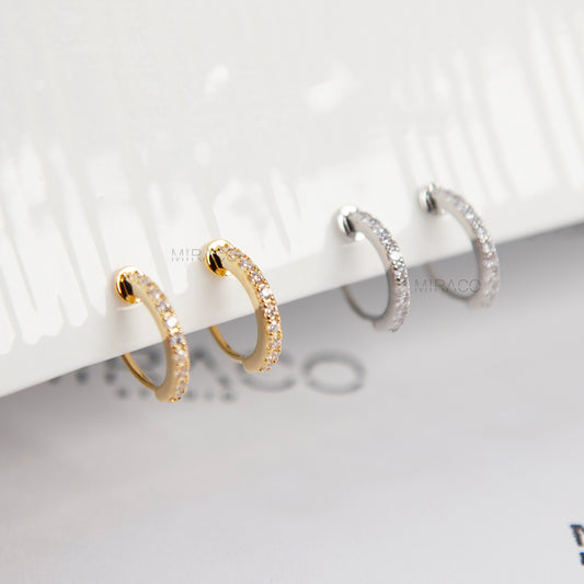 CZ Pave Diamond Hoop Clip On Earrings