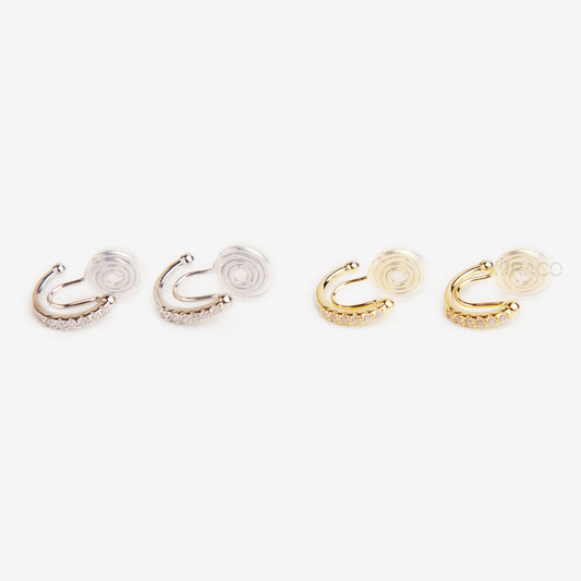 CZ Huggie Hoop Clip On Earrings, Sparkling CZ Crystal Earrings, Everyday Coil Back Clip On Earrings, Non Pierced Earrings Gold or Silver