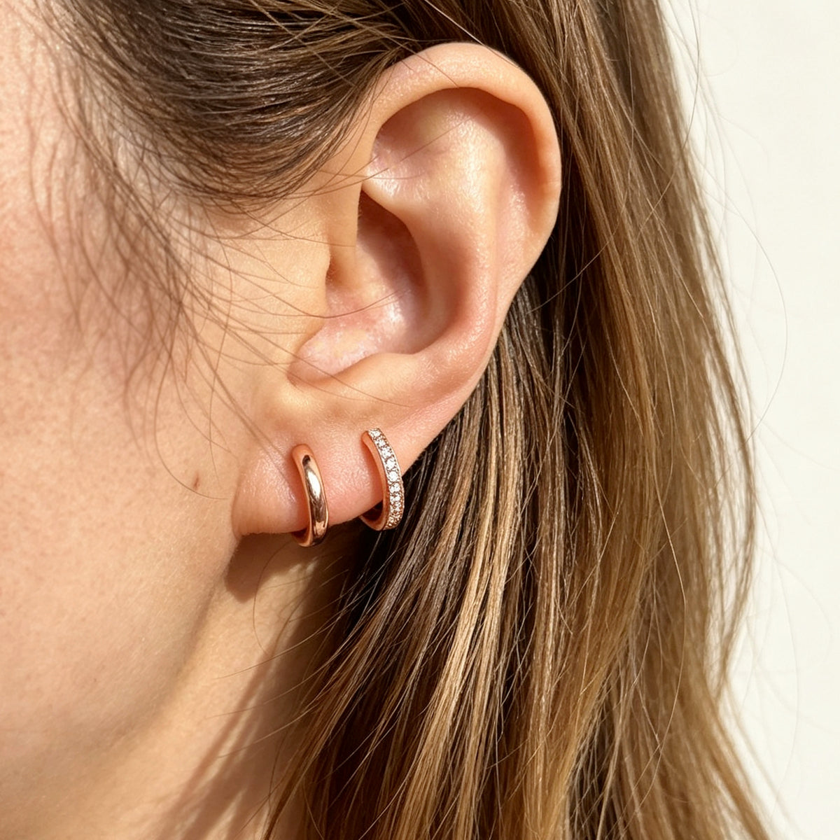 Double Hoop Stud Earrings in Silver and Gold