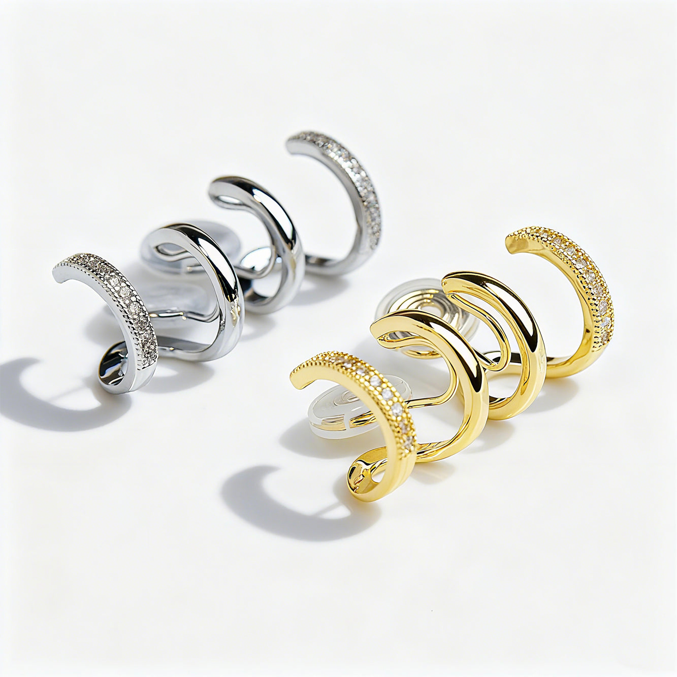 Double Hoop Stud Earrings in Silver and Gold