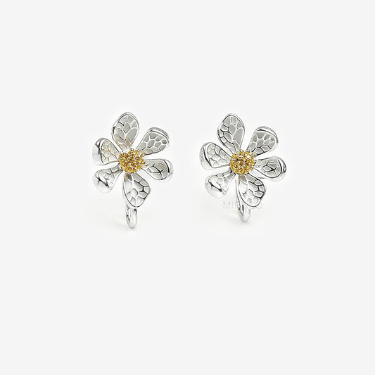 Daisy Stud Clip On Earrings, Silver Flower Textured Floral Studs