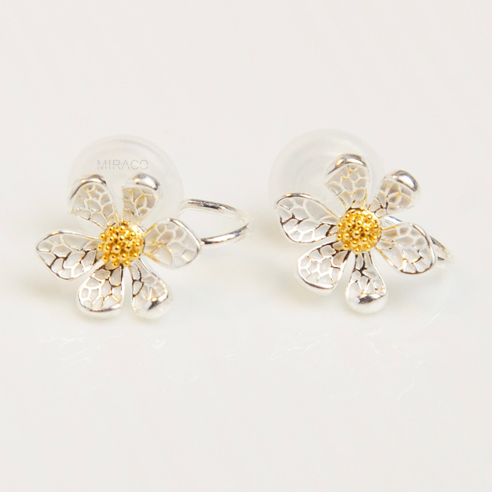 Daisy Stud Clip On Earrings, Silver Flower Textured Floral Studs