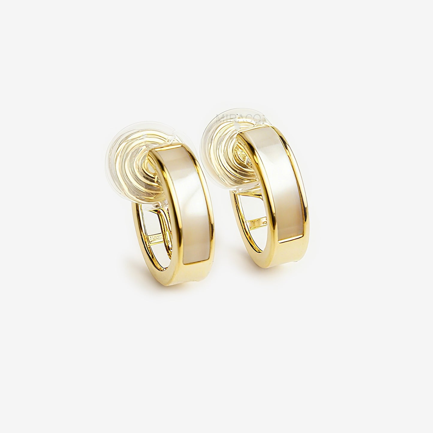 Clip On Hoop Earrings,&nbsp;Elegant Clip On Huggie Earrings, Cream White Huggie Hoops, Gold Plated Mother Of Pearl Hoop Earrings, No Piercing Earring, Invisible Clip On Earrings