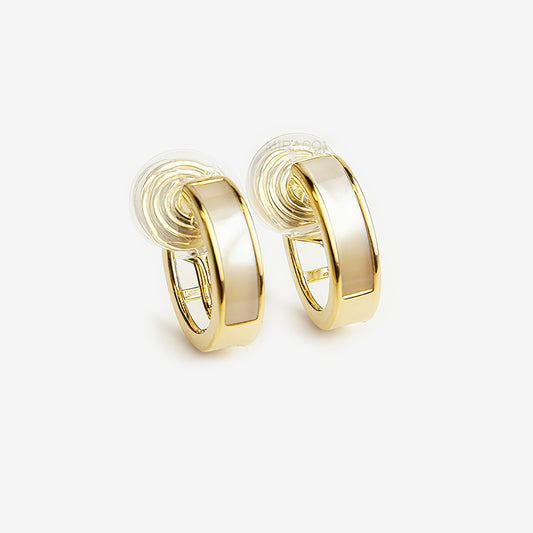 Clip On Hoop Earrings,&nbsp;Elegant Clip On Huggie Earrings, Cream White Huggie Hoops, Gold Plated Mother Of Pearl Hoop Earrings, No Piercing Earring, Invisible Clip On Earrings