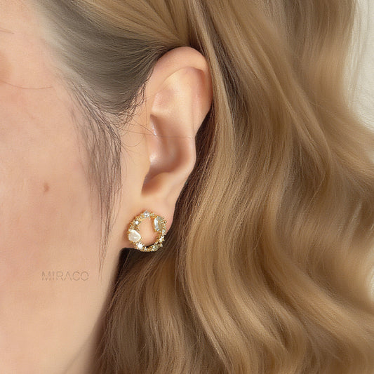 Green Gemstone Crystal Wreath Clip On Earrings