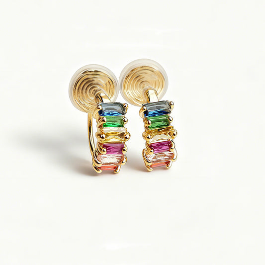 Rainbow Clip On Huggie Earrings