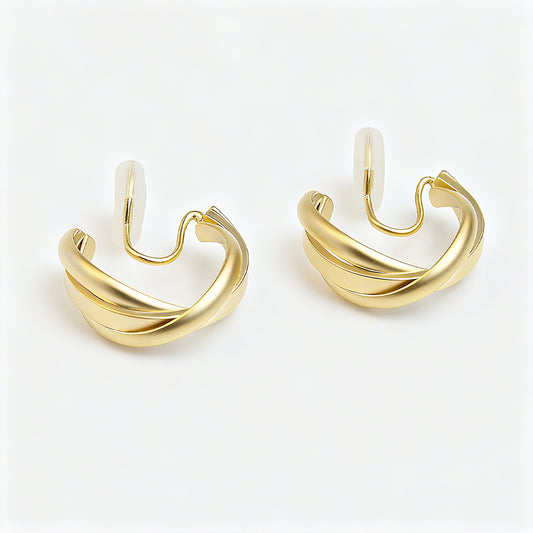 Twisted Matt Gold Hoop Clip On Earrings