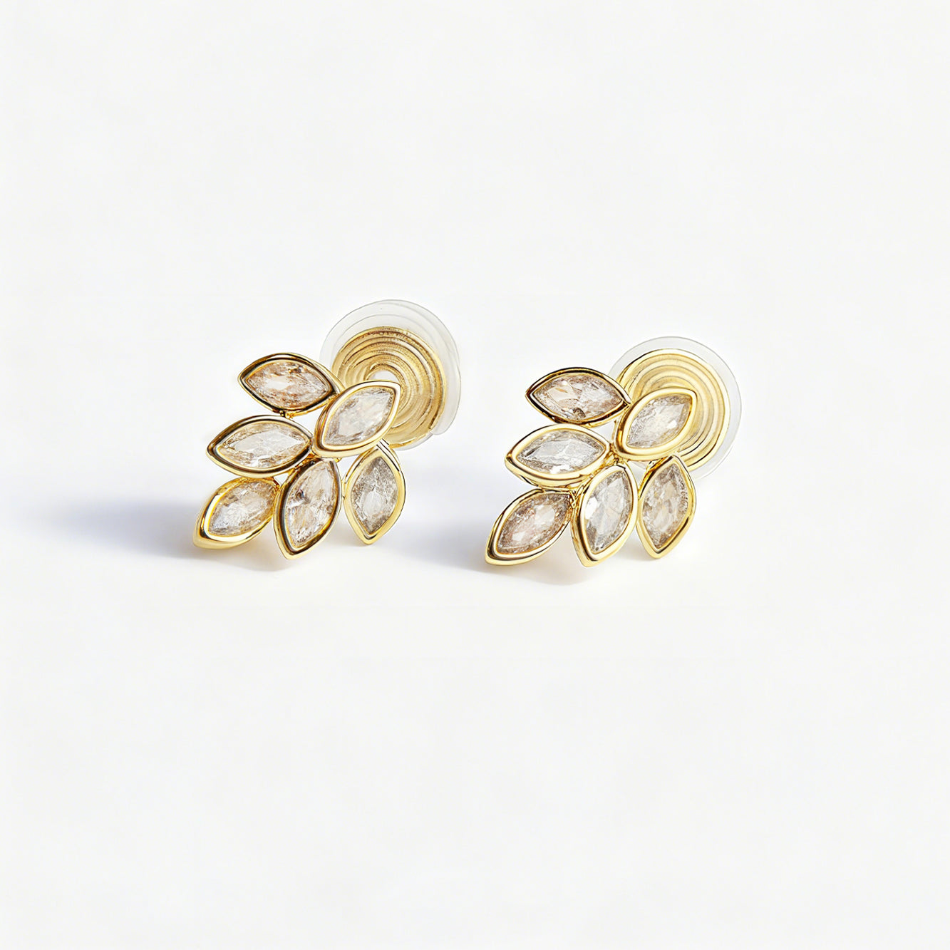 Gold Plated Crystal Leaves Stud Clip On Earrings