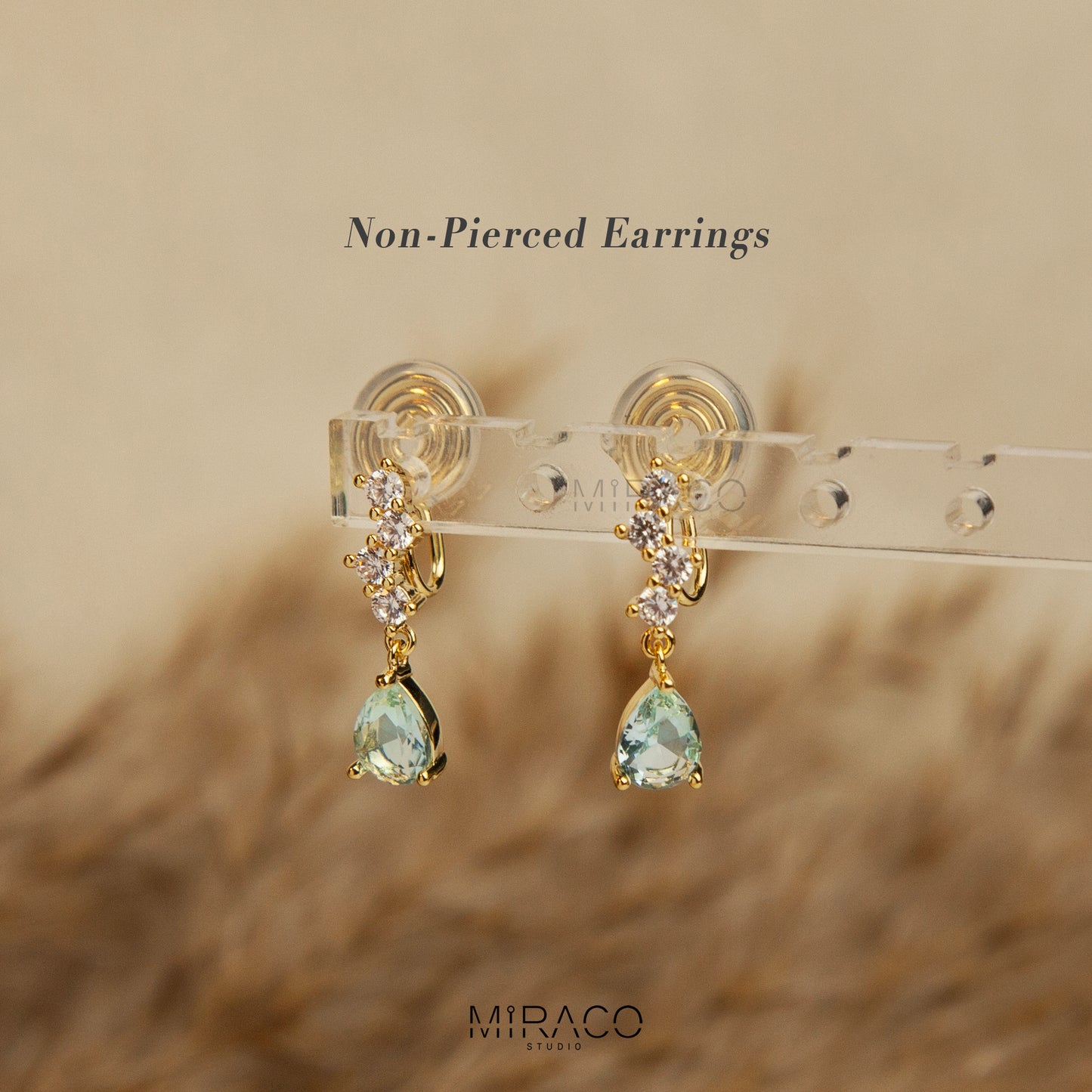 Clip On Diamond Earrings Teal Crystal