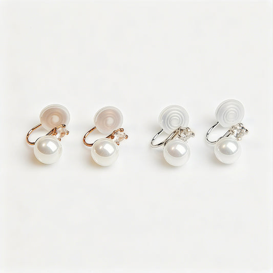 Minimal Pearl CZ Stud Clip On Earrings