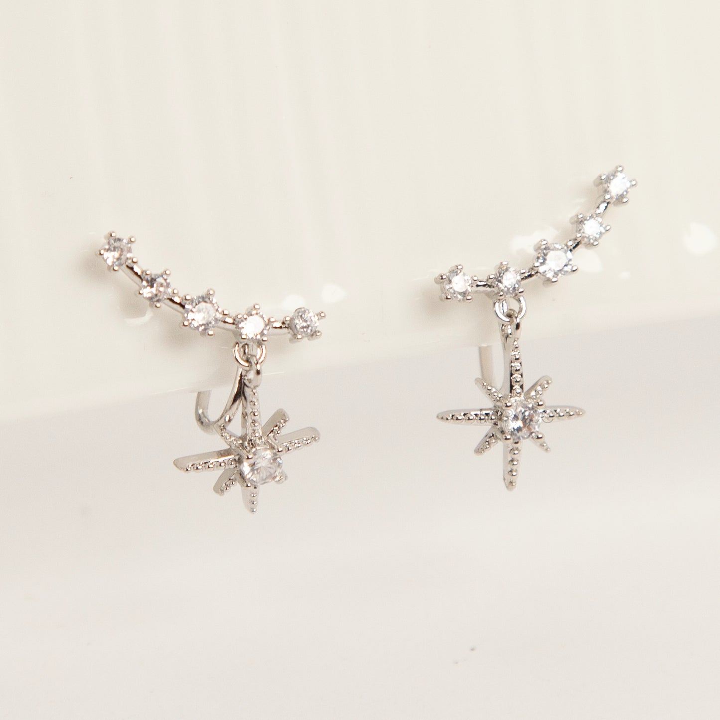 Clip On Crystal Star Climber Stud Earrings