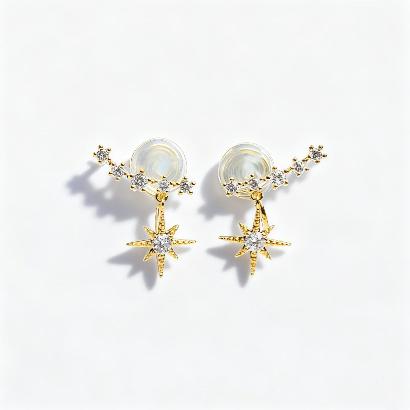 Clip On Crystal Star Climber Stud Earrings