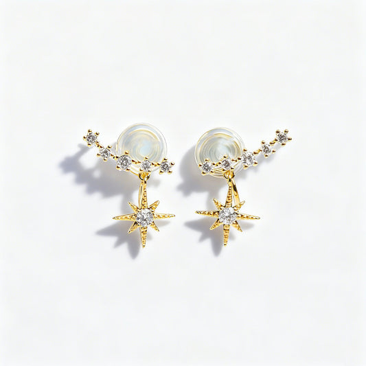 Clip On Crystal Star Climber Stud Earrings