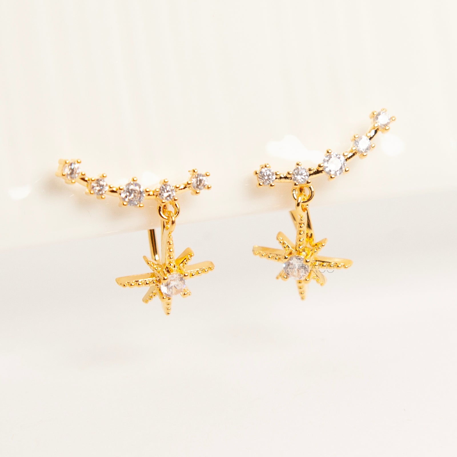Clip On Crystal Star Climber Stud Earrings