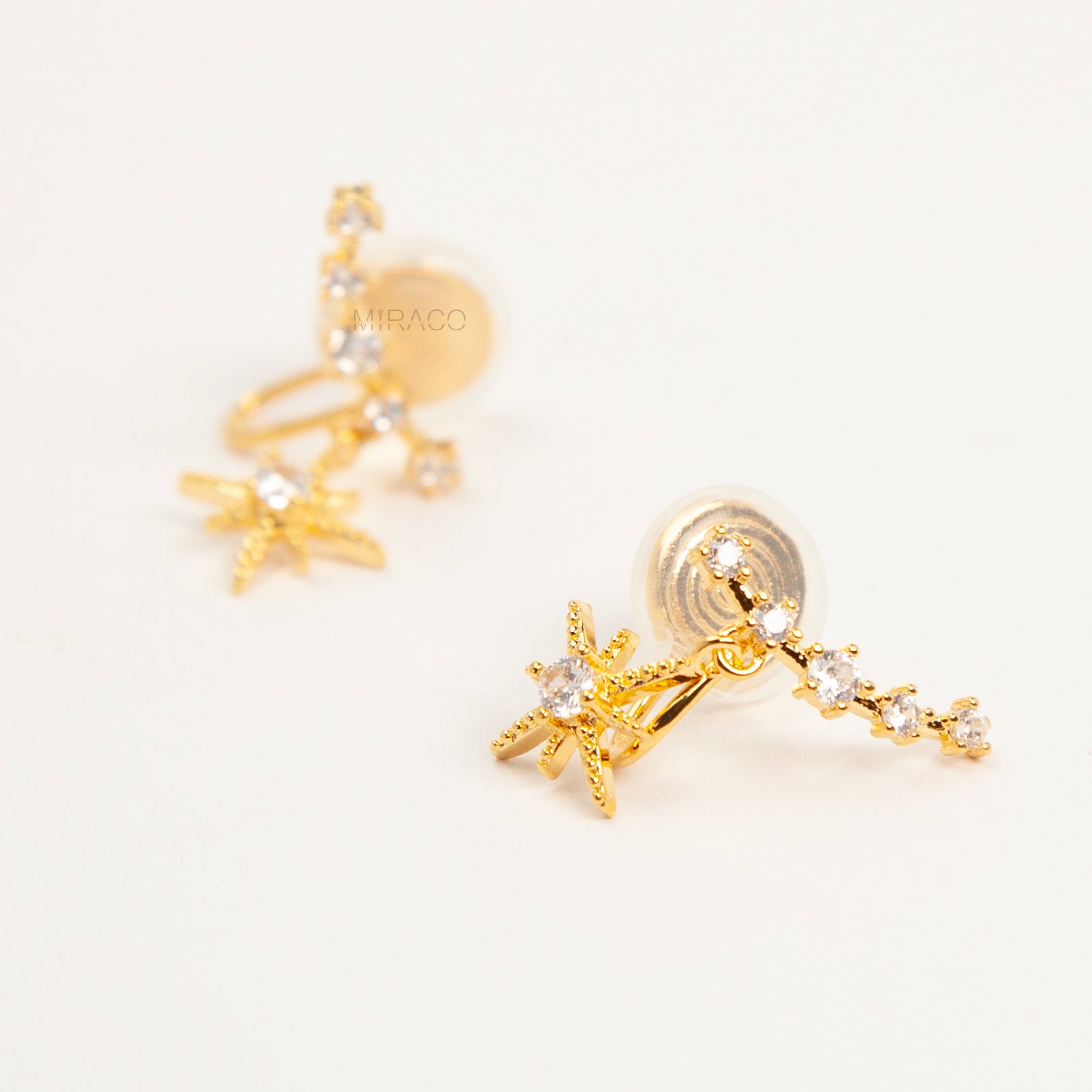 Clip On Crystal Star Climber Stud Earrings