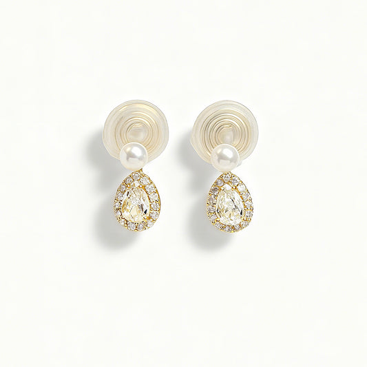 Teardrop Diamond Earrings with Small Faux Pearls
