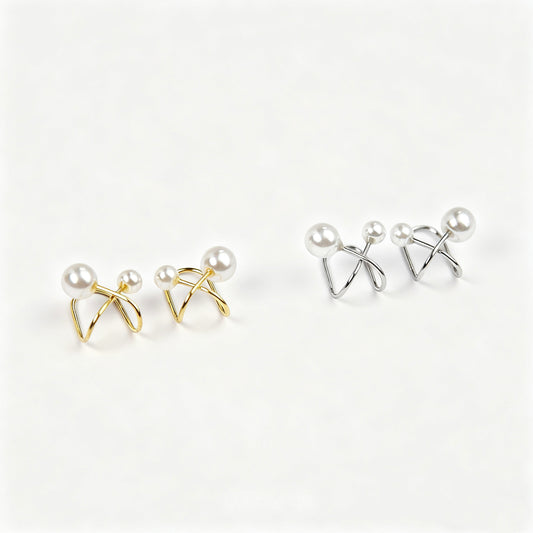 Sterling Silver Wire Pearl Ear Cuffs – Non-Pierced Earrings