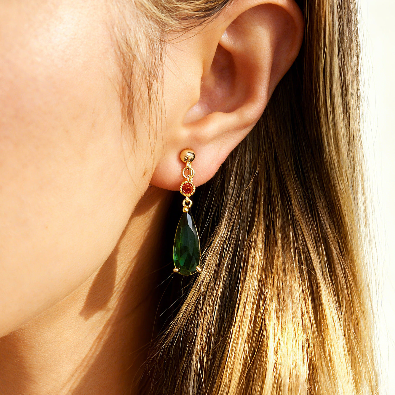 emerald green teardrop clip-on earrings