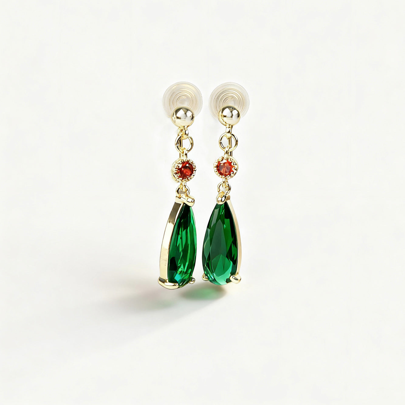 emerald green teardrop clip-on earrings