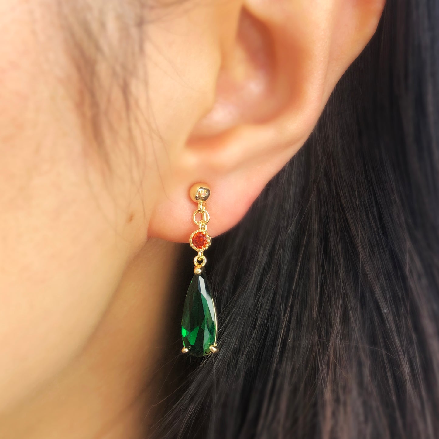 Emerald Teardrop Clip-On Earrings