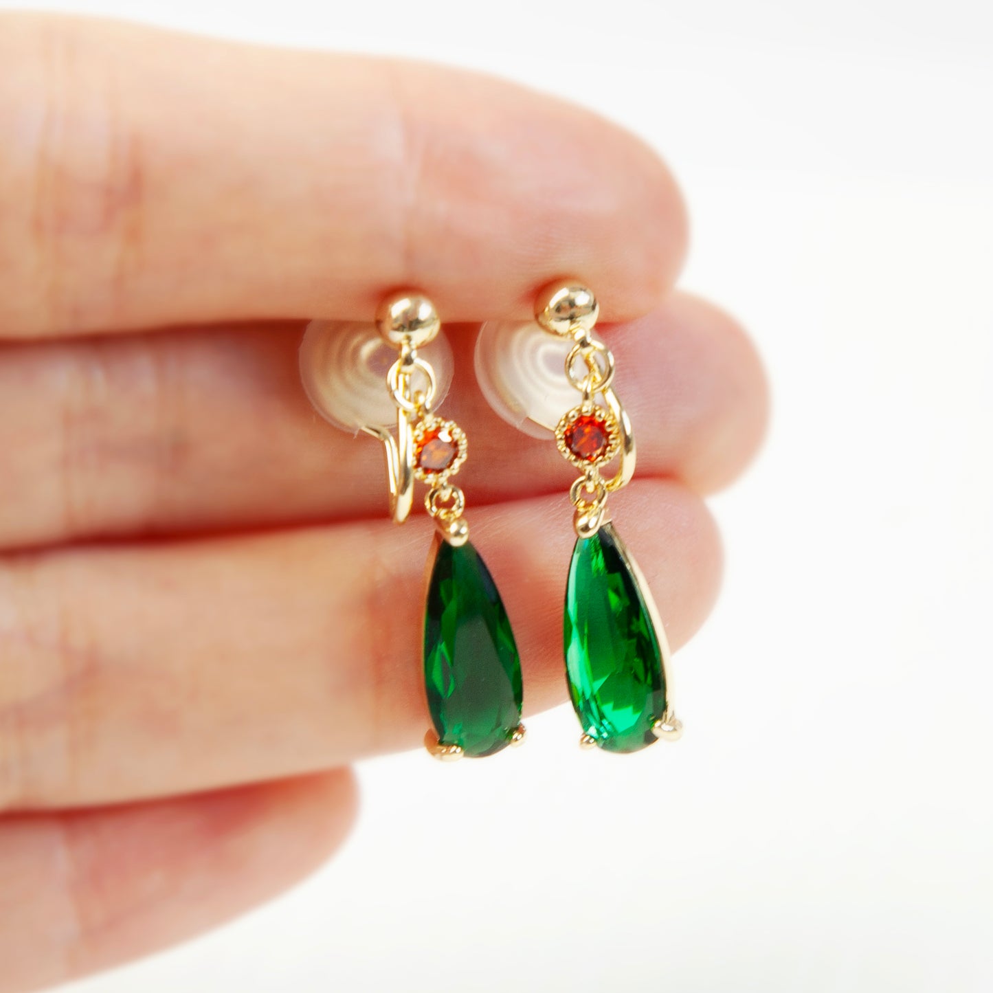 Emerald Teardrop Clip-On Earrings