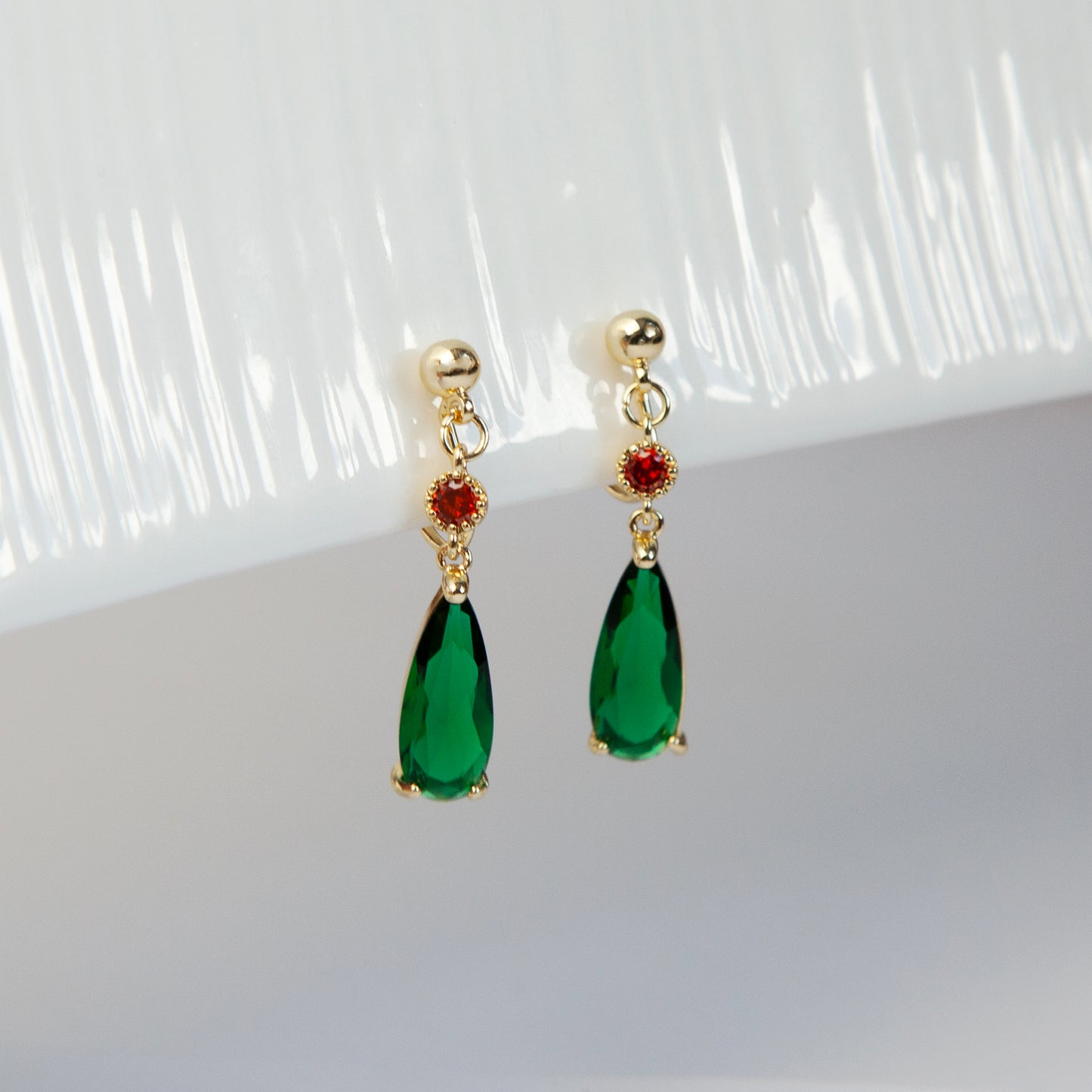 Emerald Teardrop Clip-On Earrings