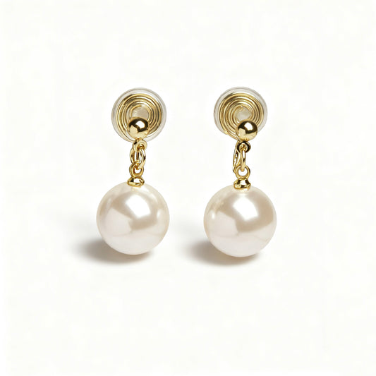 Large Pearl Dangle Drop Clip On Earrings