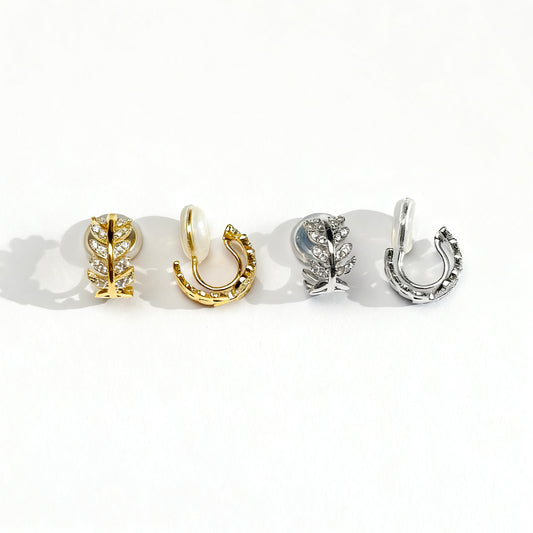 clip-on earrings gold, clip-on earrings silver, non pierced earrings, leaf hoop earrings, small hoop earrings, cubic zirconia clip-on, earrings non pierced, bridal clip-on earrings, elegant earrings no piercing