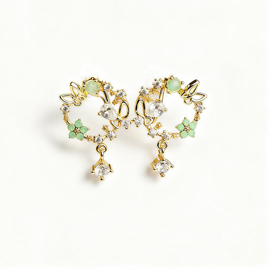 Green Crystal Open Circle Clip On Earring