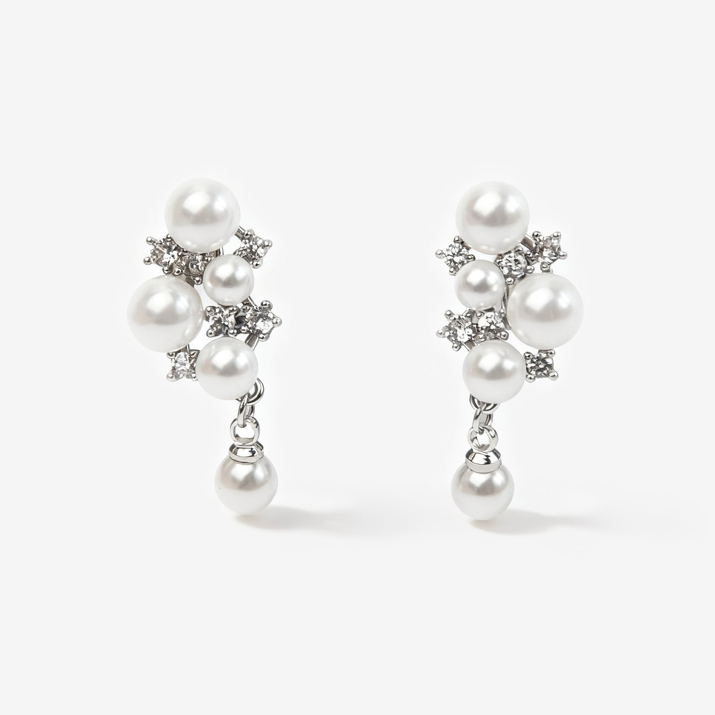 Pearls and Crystal Dangle Clip On Earrings