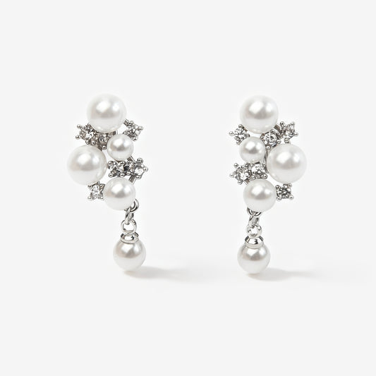 Pearls and Crystal Dangle Clip On Earrings
